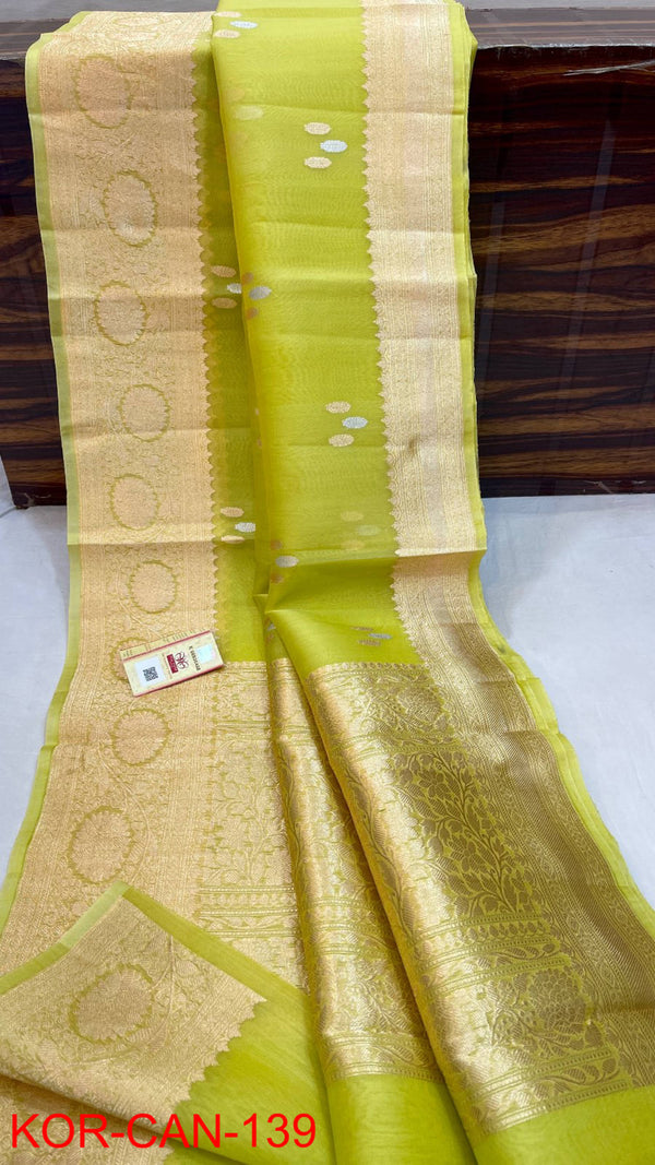 Pure Banarasi Kora Organza Silk Handwoven Zari Work Saree With Silk Mark Certificate ( Length- 6.3 Meter )