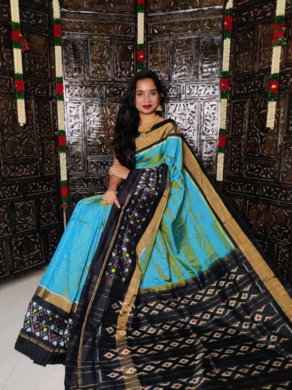 Pure Pochampally Ikkat Silk Saree With Blouse Pthani Pattern  Border.