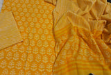 Pure Cotton Hand Block Unstitched Suit With Cotton Dupatta .