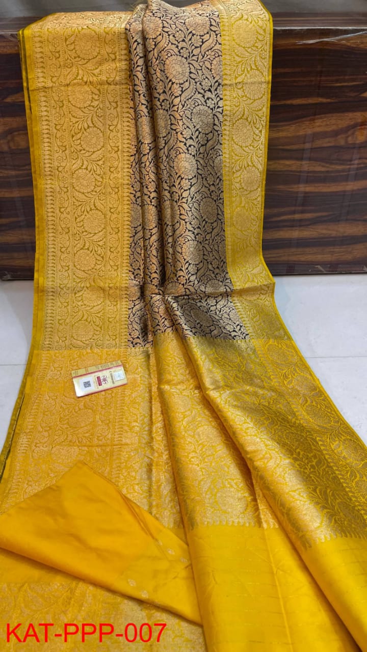 Pure Banarasi Handloom Katan Silk Jaal Weving Saree With Blouse.