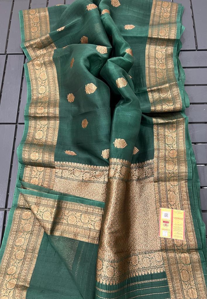 Pure Banarasi Kora Organza Zari Work Saree With Silk Mark Certificate ( Length- 6.3 Meter )