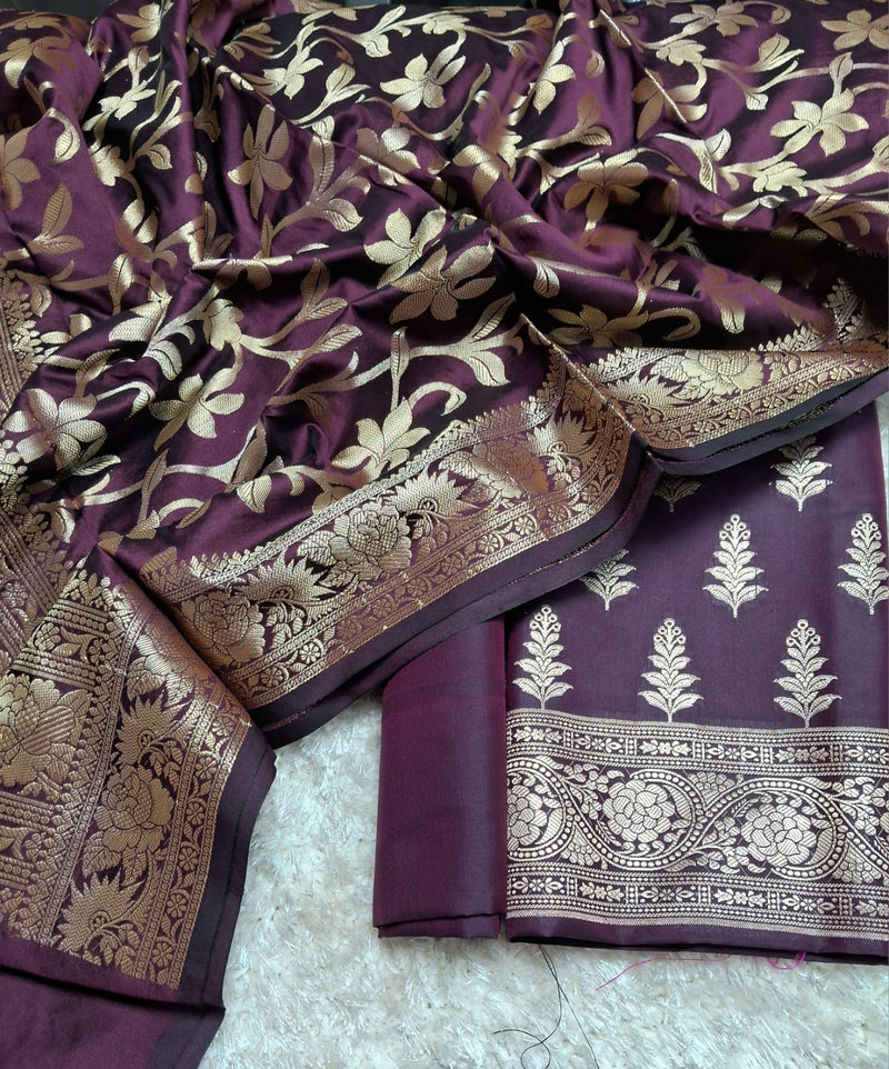 Pure Banarasi Silk Zari weaved unstitched suit with dupatta.