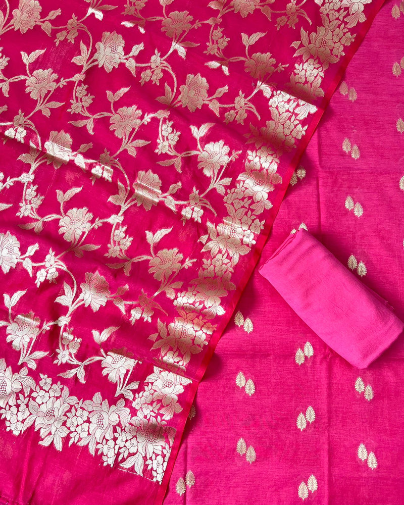 Exclusive Banarasi Chanderi Zari Weaved Unstitched Suit .