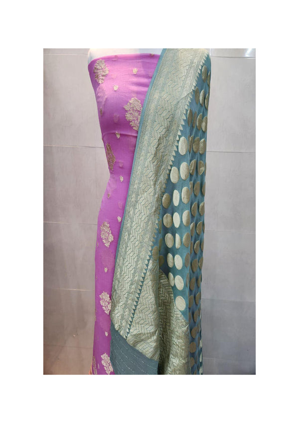 Pure Khaddi Georgette Zari Work Unstitched Suit With Khaddi Georgette Dupatta.