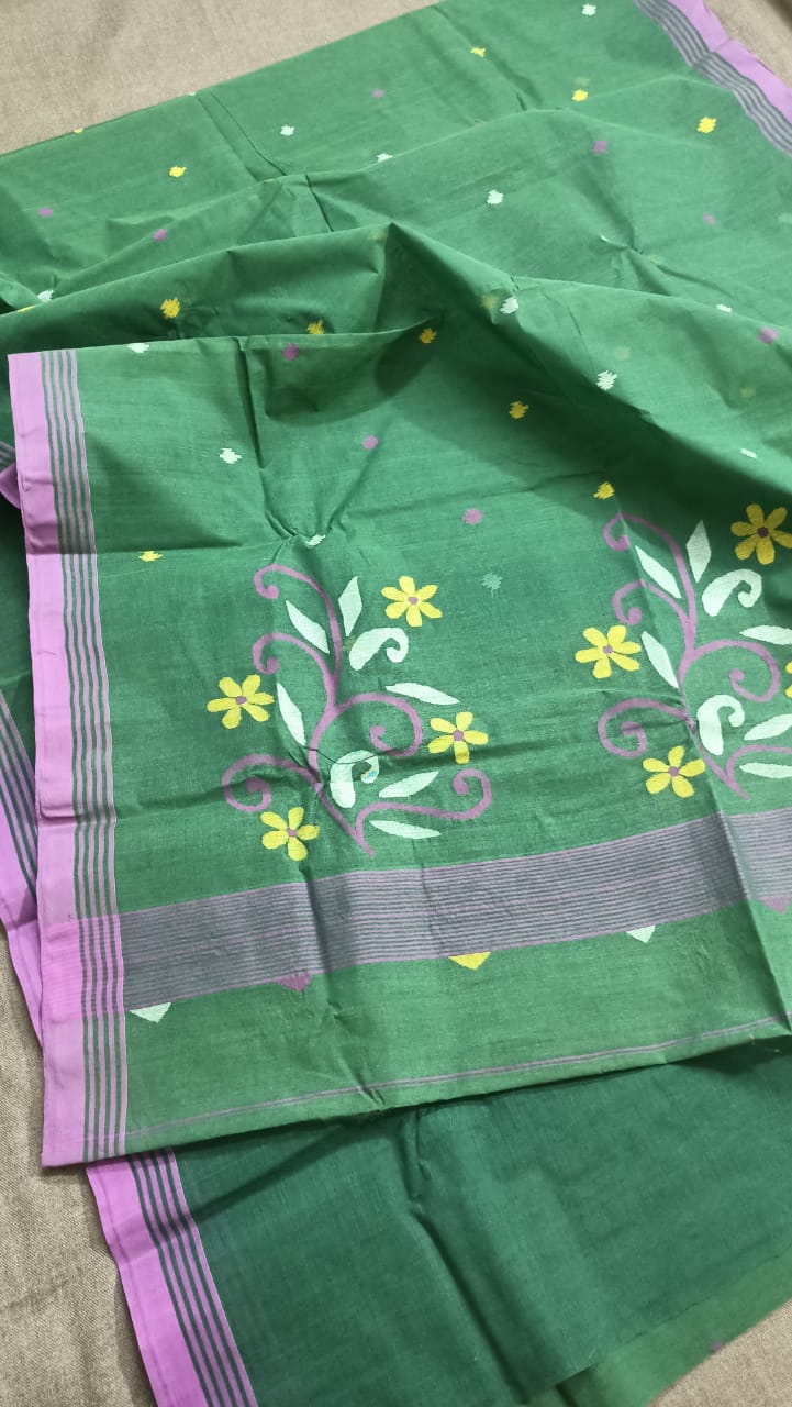 Pure Cotton 100 Count jamdani Saree Without Blouse . ( Length- 6.3 meter )