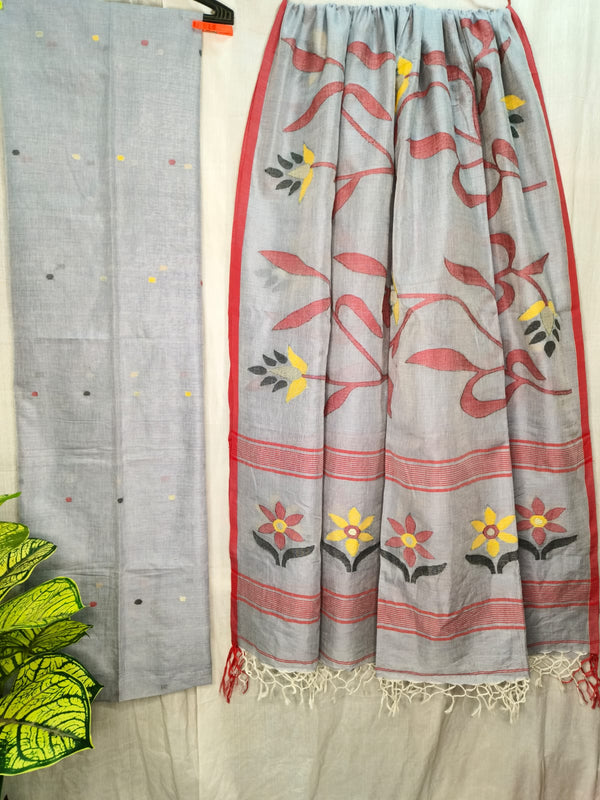 Pure Cotton Silk Jamdani 2pc Unstitched Suit .