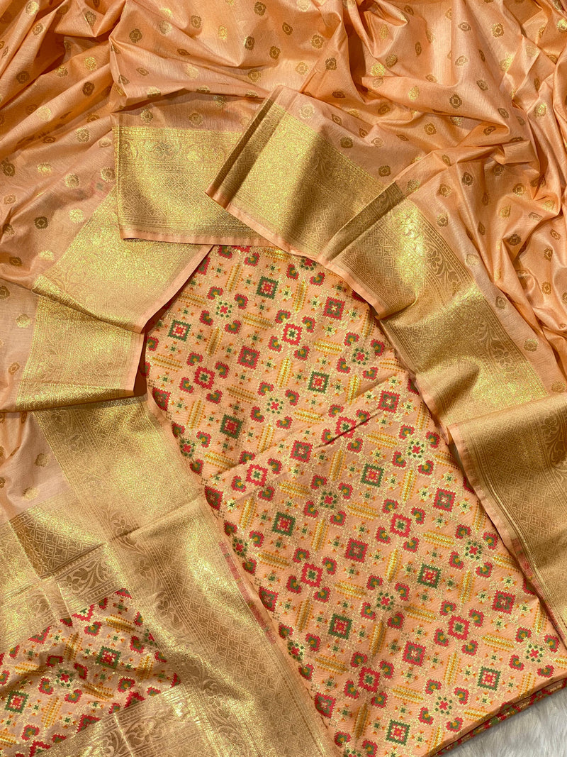 Pure Banarasi Tilfi Cotton Silk Weaved Unstitched Suit With Cotton Silk Dupatta.