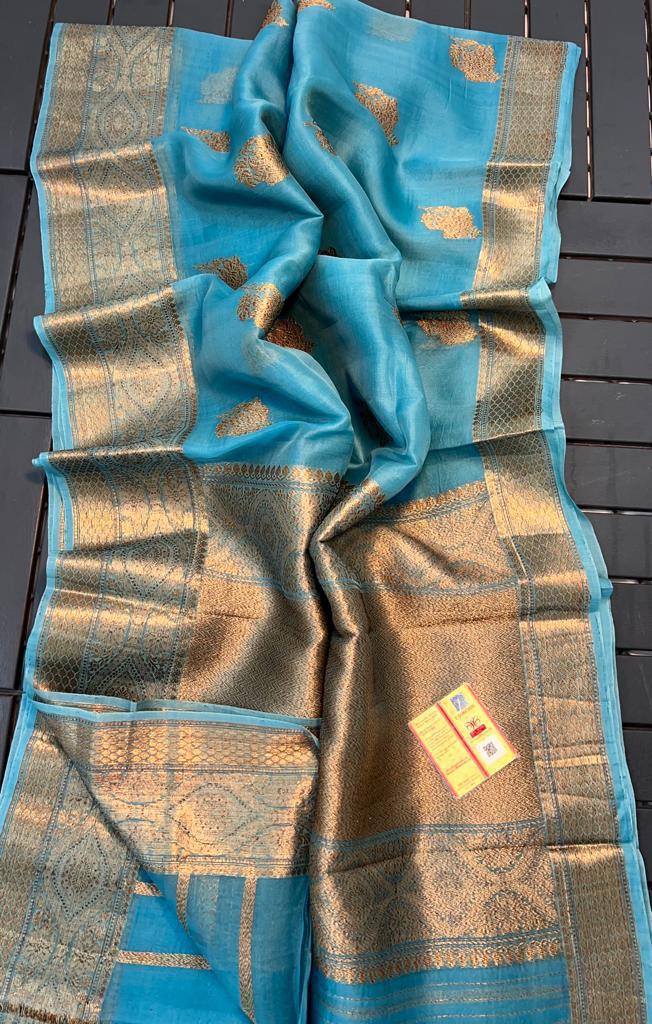 Pure Banarasi Kora Organza Zari Work Saree With Silk Mark Certificate ( Length- 6.3 Meter )