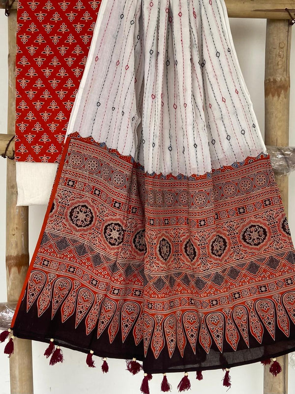 Pure Cotton Azrakh Print Unstitched suit With Azrakh Print Dupatta.