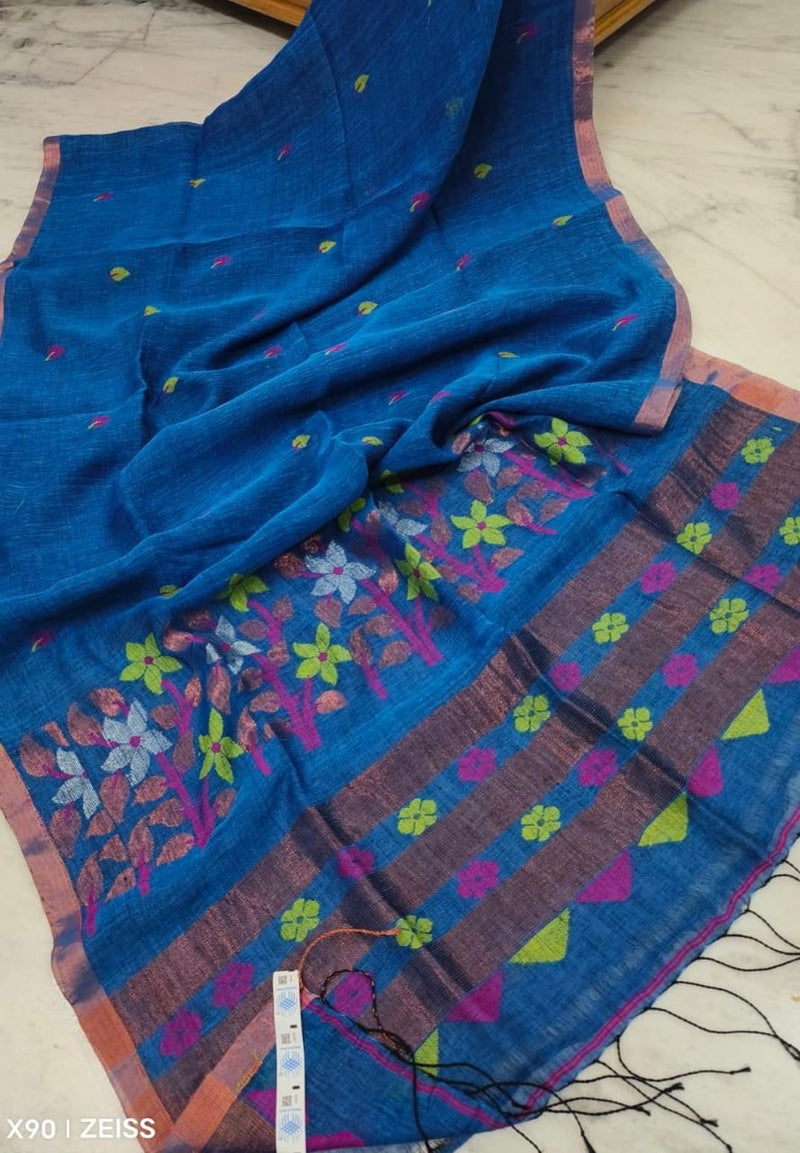 Pure Linen Silk Weaving Saree With Blouse.