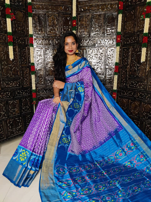 Pure Pochampally Ikkat Silk Saree With Blouse Pthani Pattern  Border.