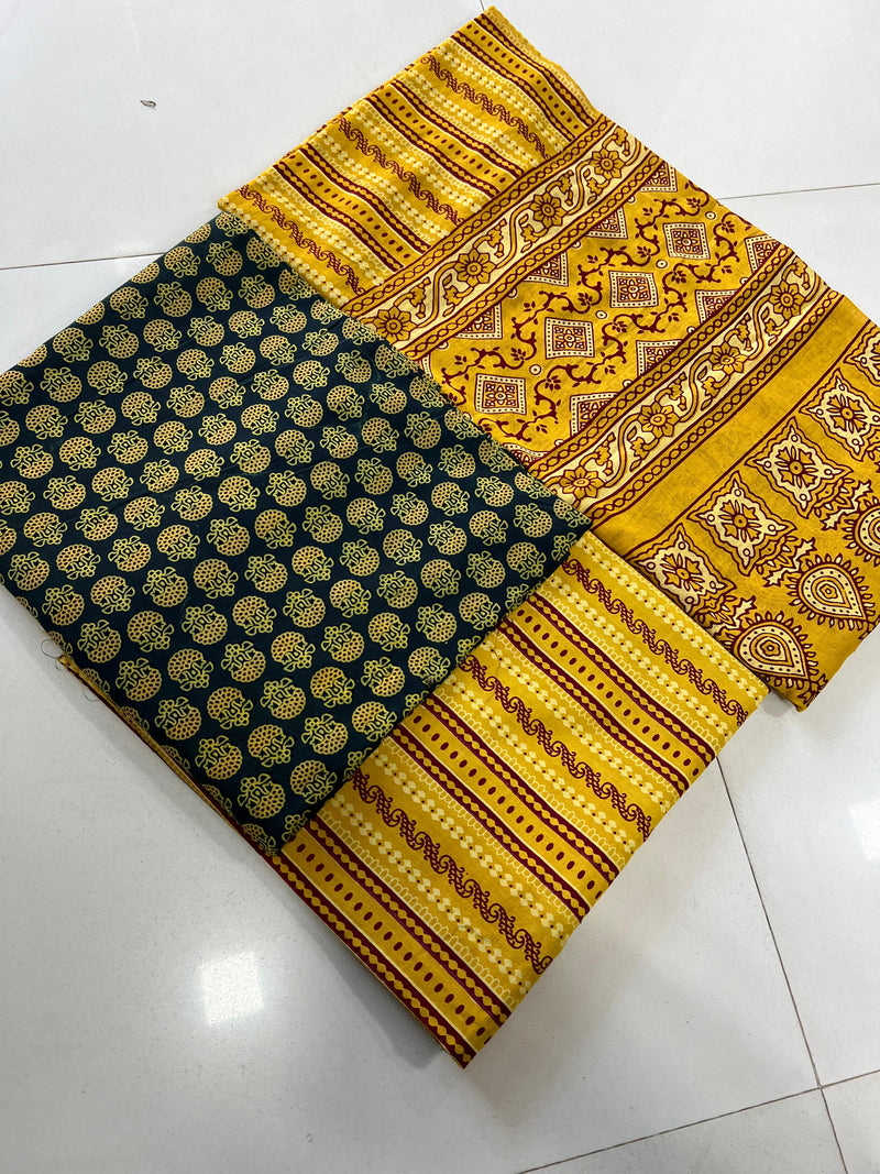 Pure Cotton Azrakh Print Unstitched suit With Cotton Dupatta.