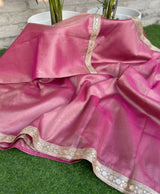 Banarasi Tissue Silk Saree with Shiny Lace Work Border