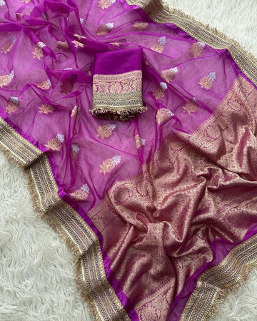 Banarasi Crush Tissue Silk Saree With beautiful Lace Border