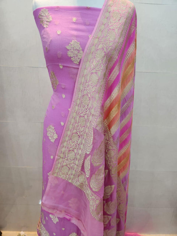 Pure Khaddi Georgette Zari Work Unstitched Suit With Khaddi Georgette Dupatta.