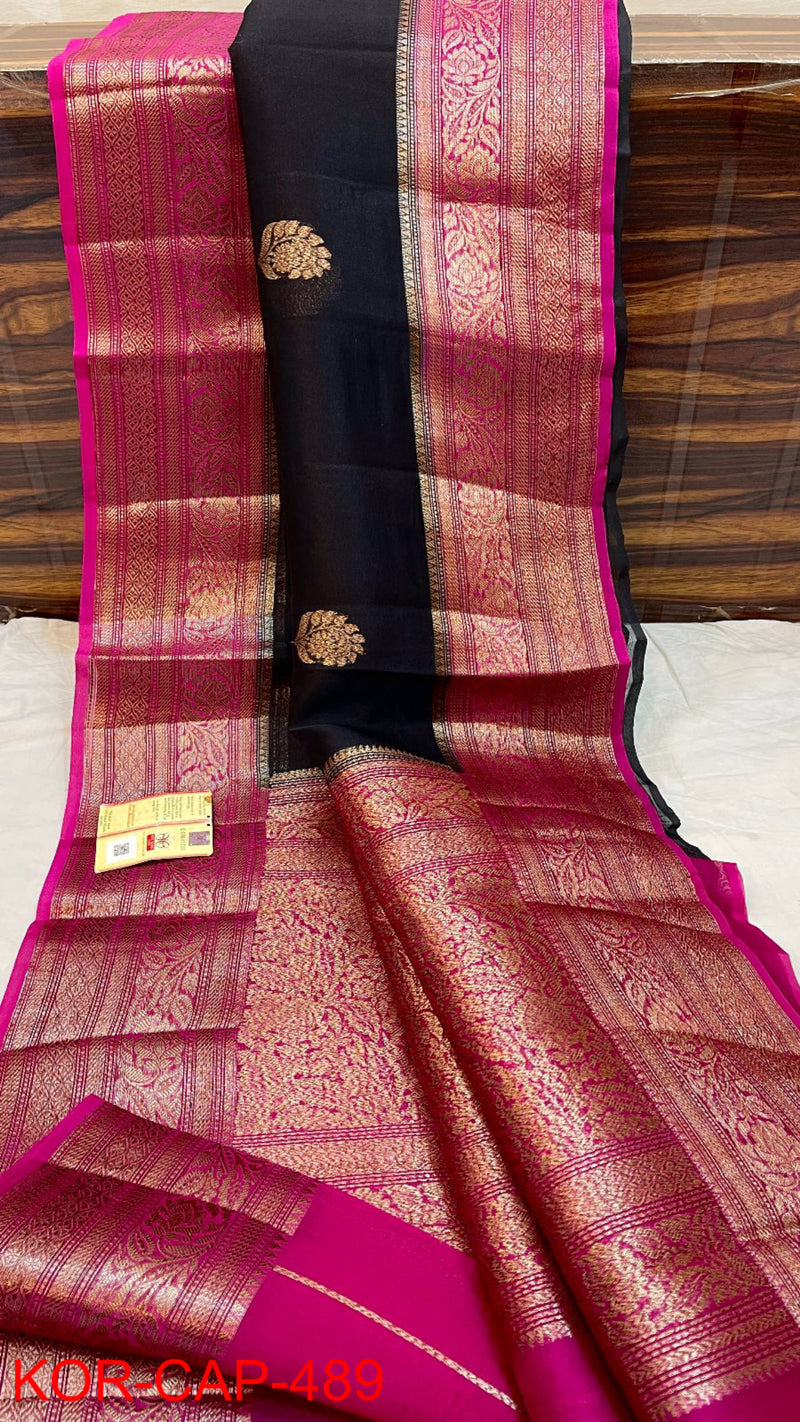 Pure Banarasi Kora Organza Silk Handwoven Zari Work Saree With Silk Mark Certificate ( Length- 6.3 Meter )