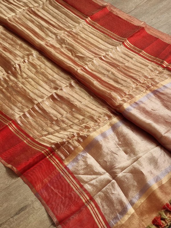 Pure Tissue Silk Stripes Saree With Katan silk Border.