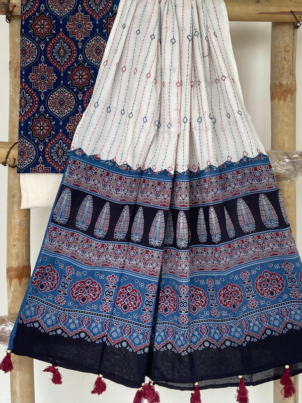 Pure Cotton Azrakh Print Unstitched suit With Azrakh Print Dupatta.