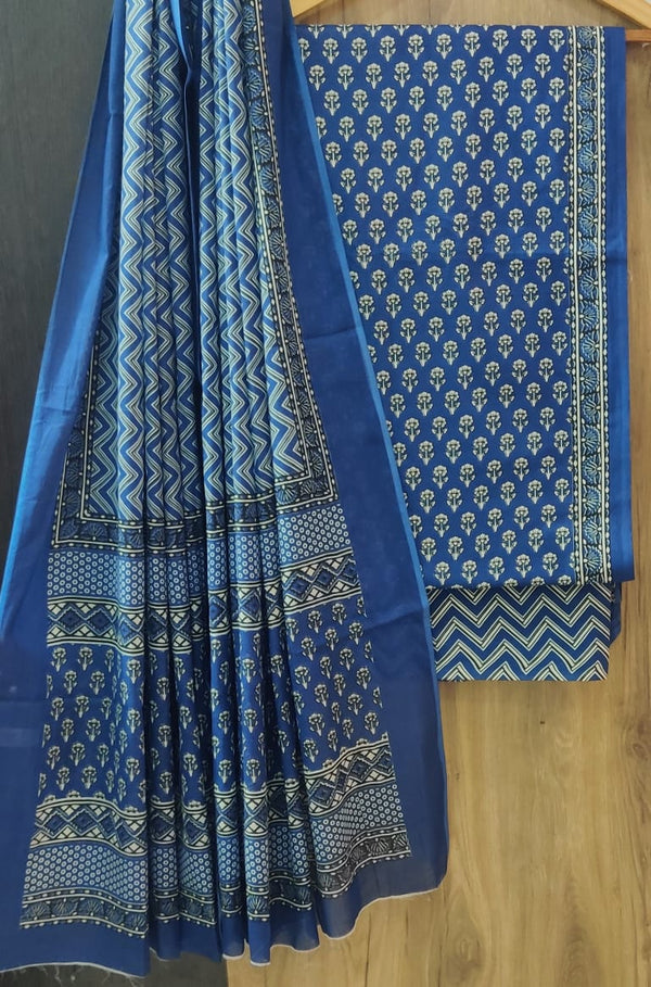 Pure Cotton  Hand Block Print Unstitched Suit With cotton Dupatta.