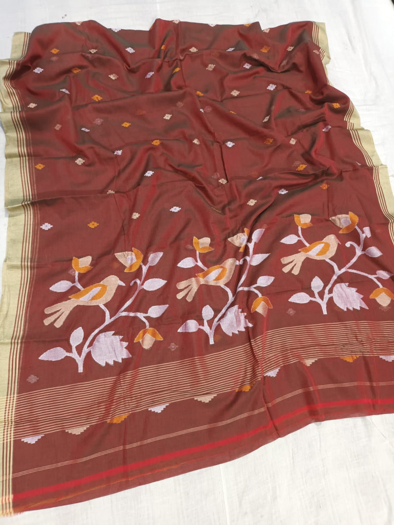 Pure Cotton 100 Count jamdani Saree Without Blouse . ( Length- 6.3 meter )