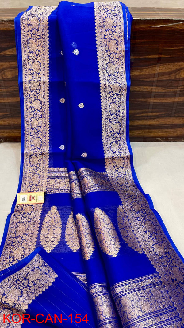 Pure Banarasi Kora Organza Silk Handwoven Zari Work Saree With Silk Mark Certificate ( Length- 6.3 Meter )