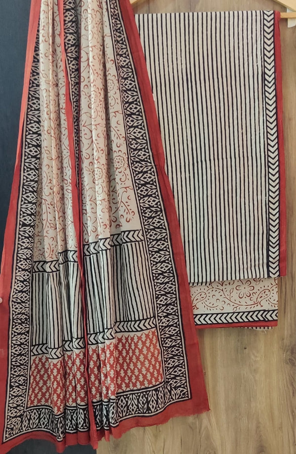 Pure Cotton  Hand Block Print Unstitched Suit With cotton Dupatta.