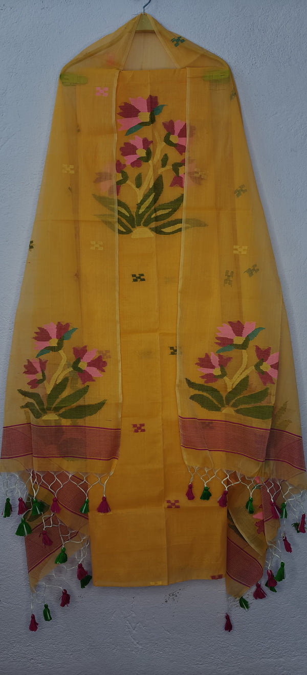 Pure Maslin Jamdani Weaved unstitched suit.