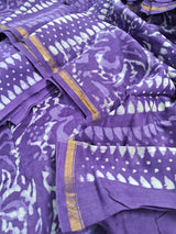 Pure Chanderi Silk Hand Block Unstitched Suit With Chanderi Dupatta .