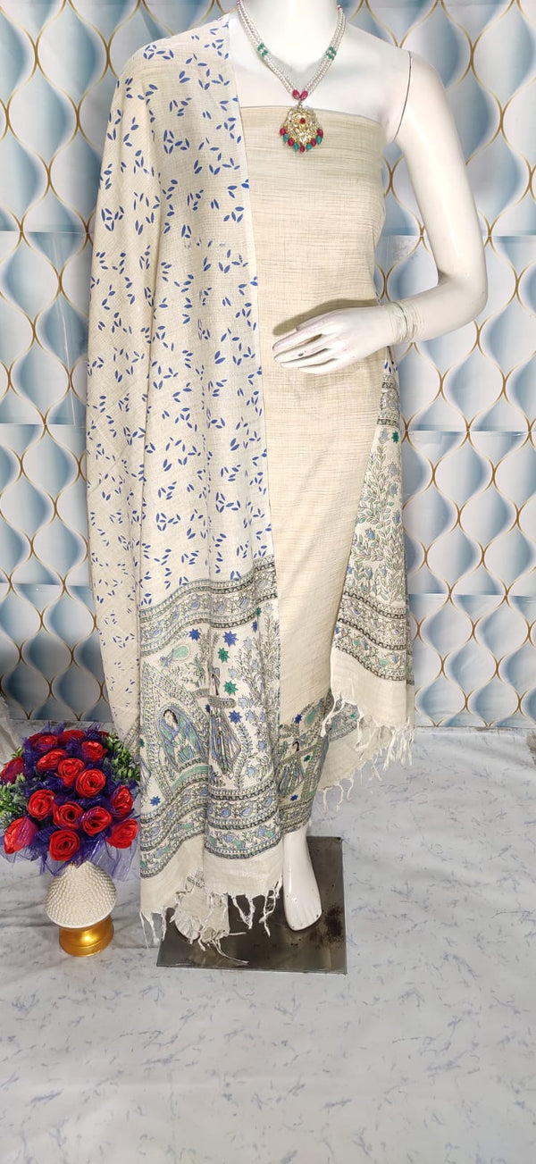 Bhagalpuri Cotton Dupian Madhubani print Unstitched suit