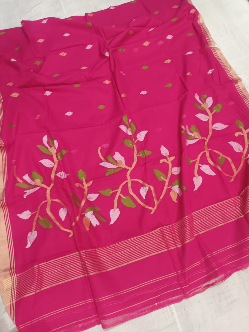 Pure Cotton 100 Count jamdani Saree Without Blouse . ( Length- 6.3 meter )