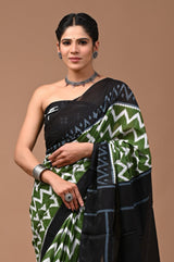 Pure  Mul cotton Hand print saree with Blouse.