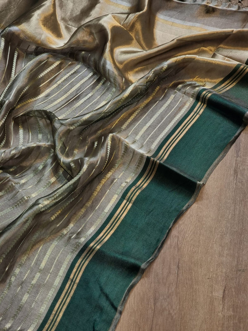 Pure Tissue Silk Stripes Saree With Katan silk Border.