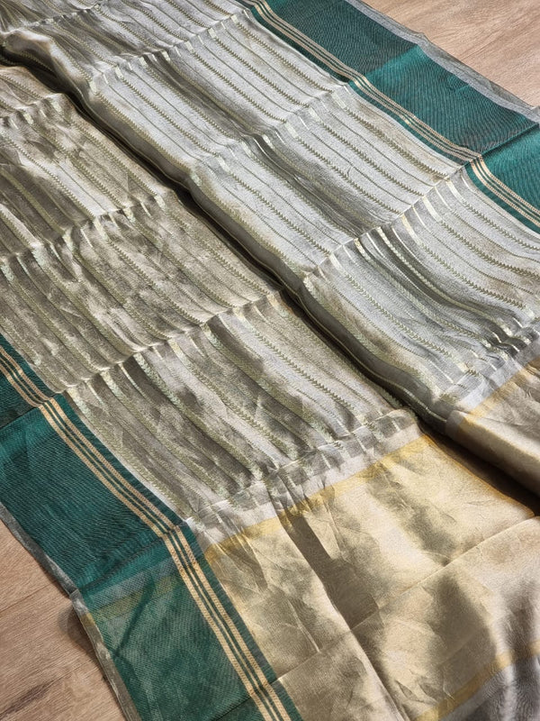 Pure Tissue Silk Stripes Saree With Katan silk Border.