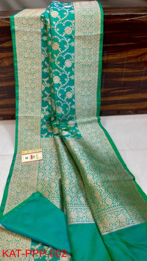 Pure Banarasi Handloom Katan Silk Jaal Weving Saree With Blouse.