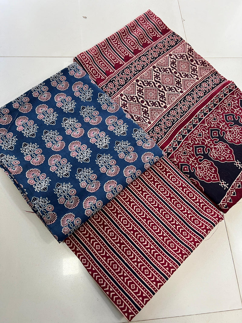 Pure Cotton Azrakh Print Unstitched suit With Cotton Dupatta.