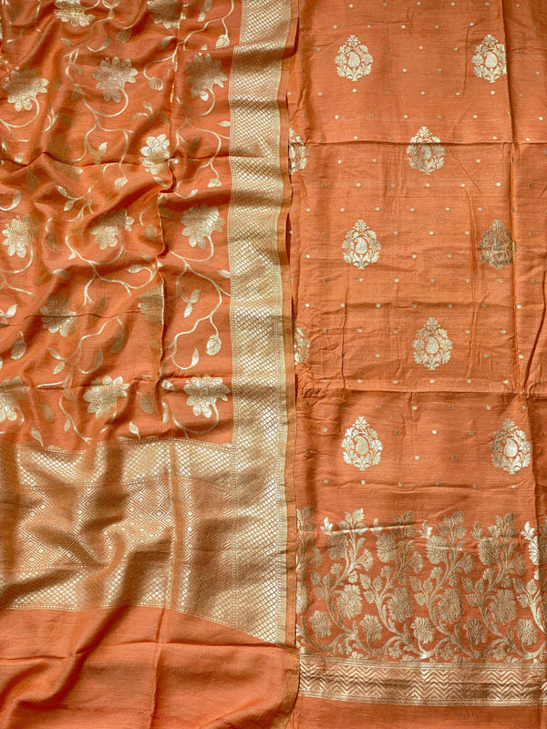 Pure Banarasi Munga Silk Weaved Unstitched Suit With Munga Silk Weaved Dupatta.