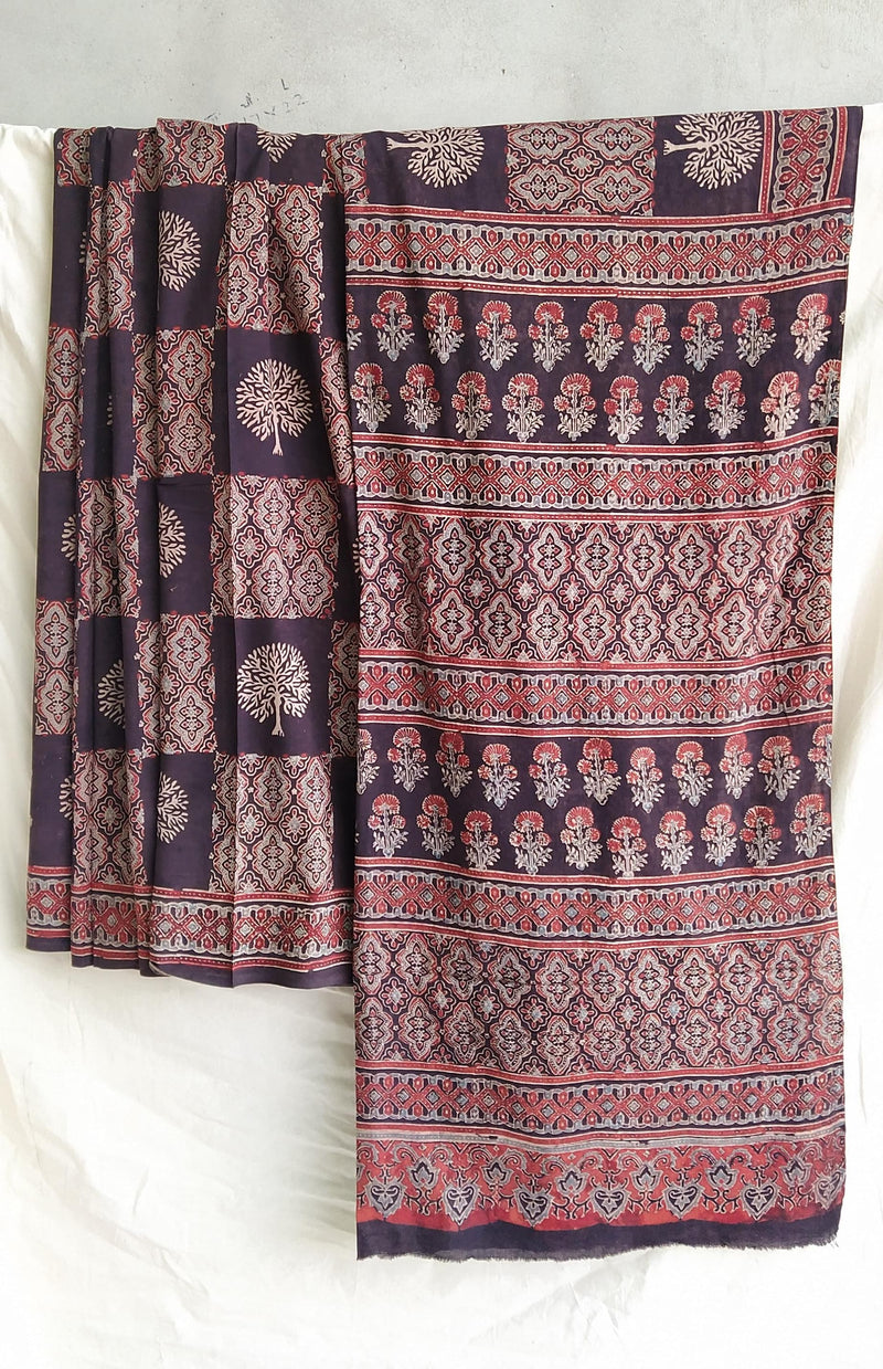 Pure Mul Cotton Saree With Azrak Print With Blouse.