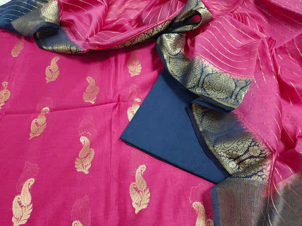 Pure  Chanderi Silk 3pc Unstiched Suit