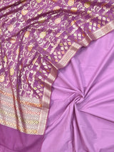 Banarasi Cotton Silk Plan Unstitched Suit With Chanderi Lorex Full jaal Dupatta.