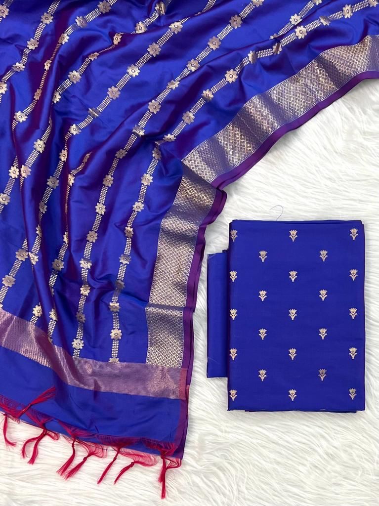 Banarasi Silk Zari Booti Unstitched Suit.