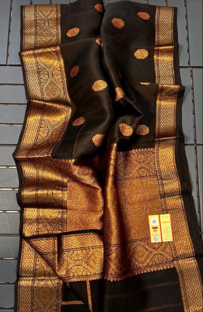 Pure Banarasi Kora Organza Zari Work Saree With Silk Mark Certificate ( Length- 6.3 Meter )