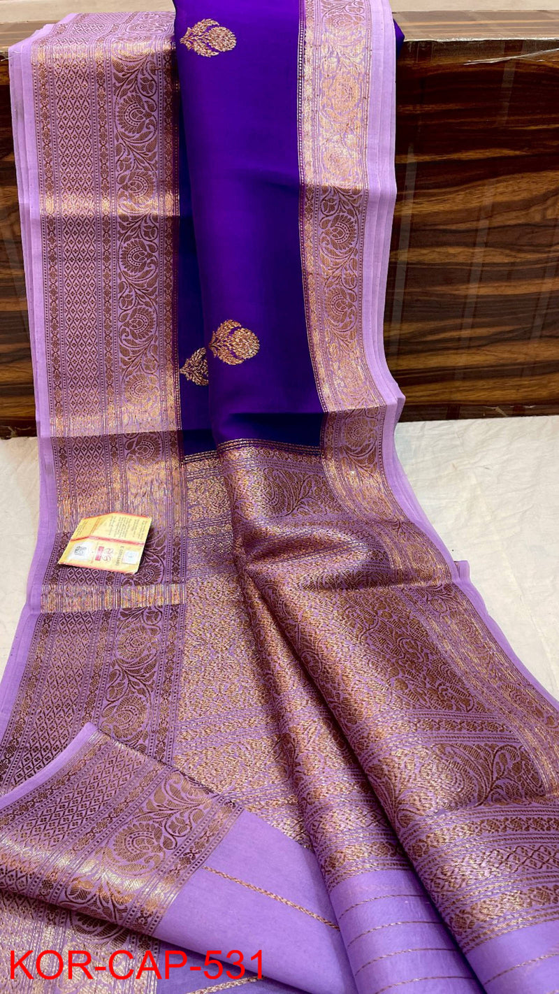 Pure Banarasi Kora Organza Silk Handwoven Zari Work Saree With Silk Mark Certificate ( Length- 6.3 Meter )