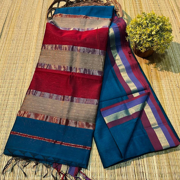 Handloom Maheshwari Silk Saree With Blouse.