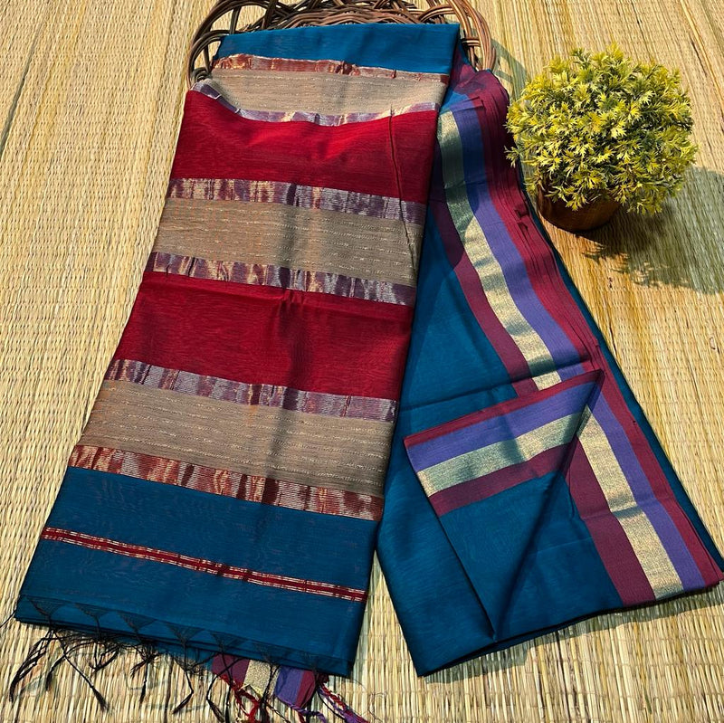 Handloom Maheshwari Silk Saree With Blouse.