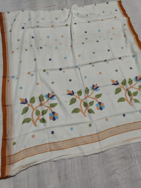 Pure Cotton 100 Count jamdani Saree Without Blouse . ( Length- 6.3 meter)