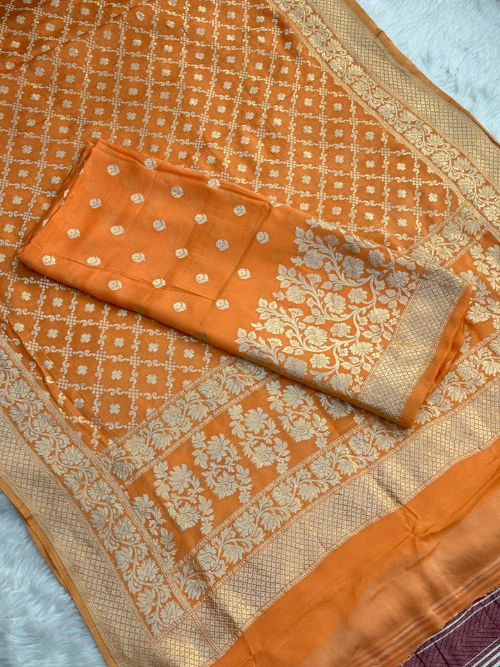 Pure Banarasi Khaddi Georgette Silk Weaved Unstitched Suit With Khaddi Georgette Silk Weaved Dupatta.