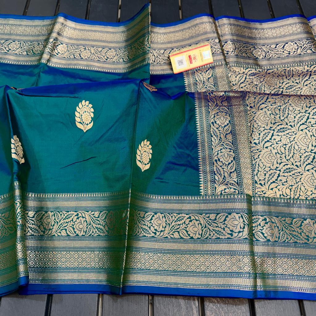 Royal Princess Golden Green Woven Kanjivaram Saree – Zari Banaras