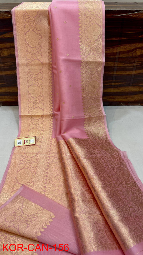 Pure Banarasi Kora Organza Silk Handwoven Zari Work Saree With Silk Mark Certificate ( Length- 6.3 Meter )