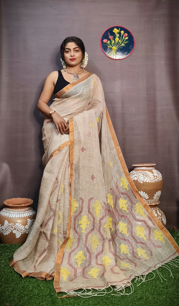 Pure Tissue Linen Silk Weaving Work Saree With Blouse.