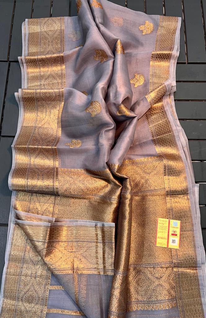 Pure Banarasi Kora Organza Zari Work Saree With Silk Mark Certificate ( Length- 6.3 Meter )